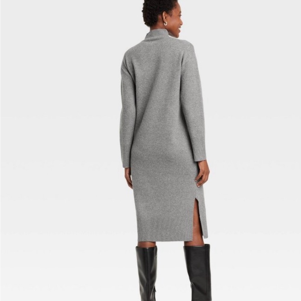A New Day Gray Sheath Midi Dress with Long Sleeves and Turtleneck